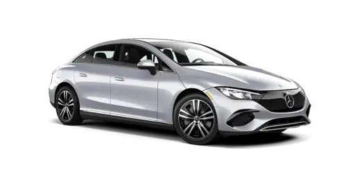 A silver Mercedes-Benz luxury sedan with sleek design, alloy wheels, and black accents, displayed on a black background.